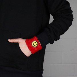 'Freak Scene® Smiley Fingerless Sweatband Terry -2 M/Smily Smilie Face Light, All Colours - 7 cm red