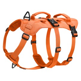 OneTigris Dog Harness, T-Bone Tactical Harness with 2 Handles, Escape Proof, Adjustable Chest Harness for Dogs, Hunting, Hiking, Training, Walking, Outdoor Activities (Orange, L)