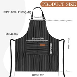 XLSXEXCL Stripes Kids Apron, Kids Cooking Aprons with 2 Pockets for Cooking,Cleaning,Painting (Black, 55x65cm)