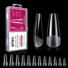INPING Soft Gel Full Cover Nail Tips, 120PCS Long Coffin Ballet Clear Nails Tips Extension Kit Break Resistant Pre-Shaped False Press on Nails for Girls Women Home DIY Manicure Nail Salons, 12 SIZES
