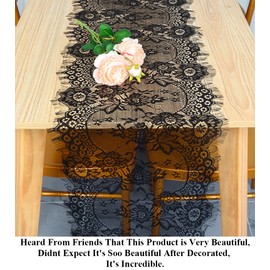 Pardecor Lace Table Runner 14x120 1PC Table Runner for Wedding Table Overlay Floral Lace Table Runner Black Lace Classy for Rustic Boho Bridal Decorations Christmas Table Runner Vintage(Black)
