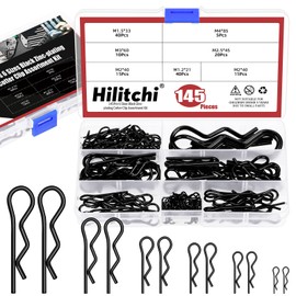 Hilitchi 145Pcs 6Sizes Hitch Pin Clip R Clips Retaining Pins Hair Pin Assortment Tractor Cotter Pin Spring Clip Black Zinc-Plating Cotter Clips Assortment Kit for Hitch Pin Lock System