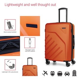 Swiss Mobility LGA Collection 24 Inch Hard Shell Luggage for Airplanes, Expandable Suitcase with 360-Degree Spinner Wheels, Retractable Handle, Orange