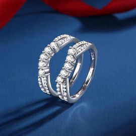 VAXOJEL Moissanite Ring Enhancer for Engagement Rings Curved Ring Enhancer for Wedding Bands S925 Sterling Silver 18K White Gold Plated Rings for Wife Women Her (8.5)