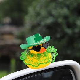 wonuu St Patrick's Day Rubber Duck, Green Shamrock Lucky Rubber Ducks with Skirt for Duck Party Favors Dashboard Decoration Car Ornament, Heart Sunglasses Diamond Cowboy Hat Lace Dress