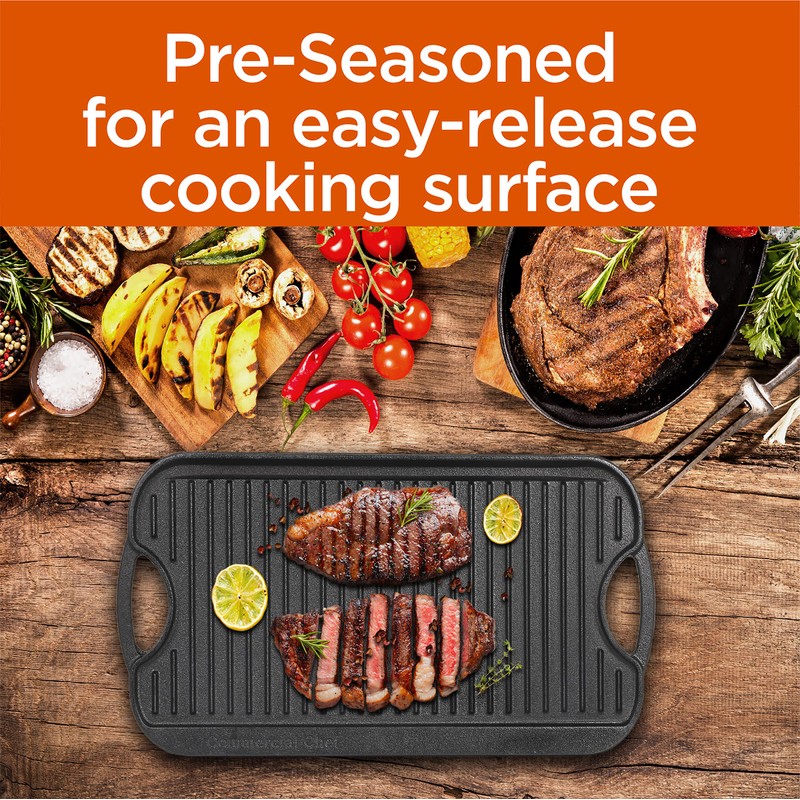 Commercial CHEF Cast Iron Griddle, Reversible Grill Griddle with Dual