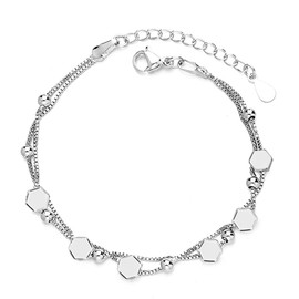 SENLINLU Hexagonal Beads Bracelet Sterling Silver Bracelet for Women 925 Sterling Adjustable Friendship Link Bracelet Layered Bracelets for Womens Girls