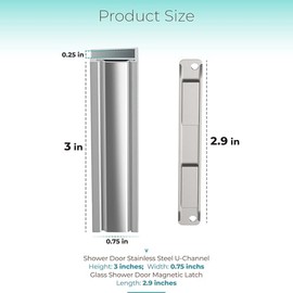 3" Shower Door Magnet, U-Channel Door Frame Magnet with Metal Strike for 1/8", 5/32", 3/16" and 1/4" Thick Swing Glass Shower Doors, Shower Strike Jamb, Shower Door Replacement Parts