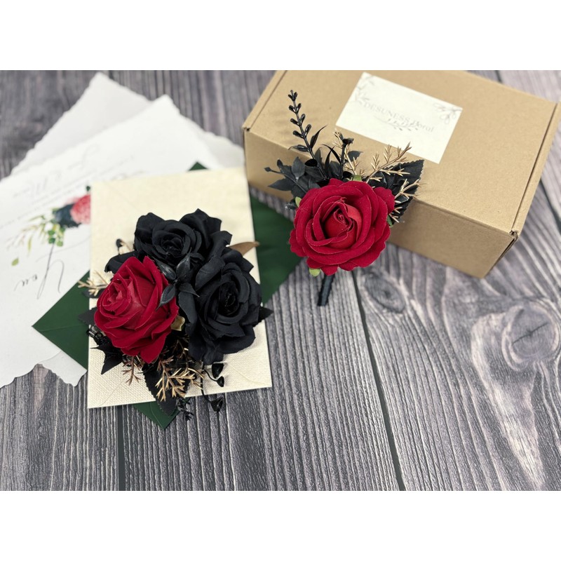 DESUNESS Wedding Flower Set with Rose Corsage and Boutonniere for