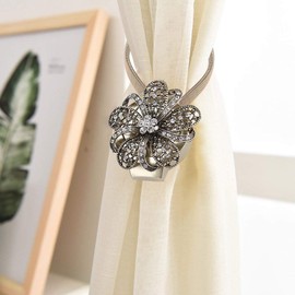 Magnetic Crystal Flower Curtain Clip Tieback Belt Holder Stretch for Home Office Decoration (Bronze)