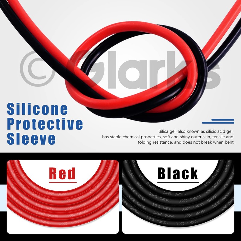 Glarks 10 Gauge High Temp Silicone Wire 6 ft red