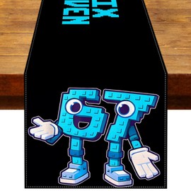 Heyfary Funny 6 7 Meme Birthday Decoration Italian Brainrot Six Seven Table Runner Kids Meme 67 Party Decoration Home Kitchen Dining Room Table Decor