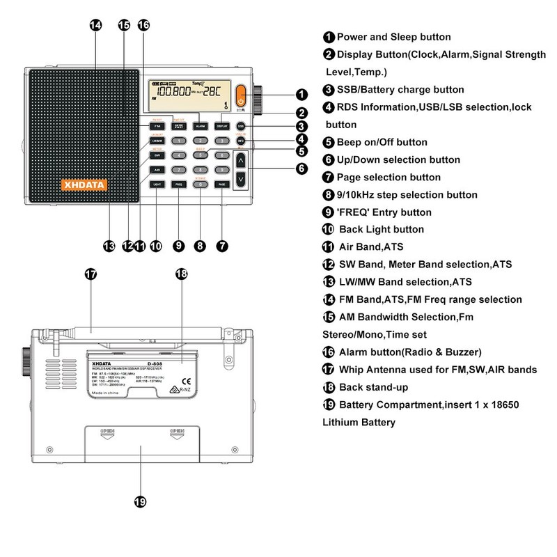 XHDATA D-808 Portable Digital Radio FM SW MW LW SSB