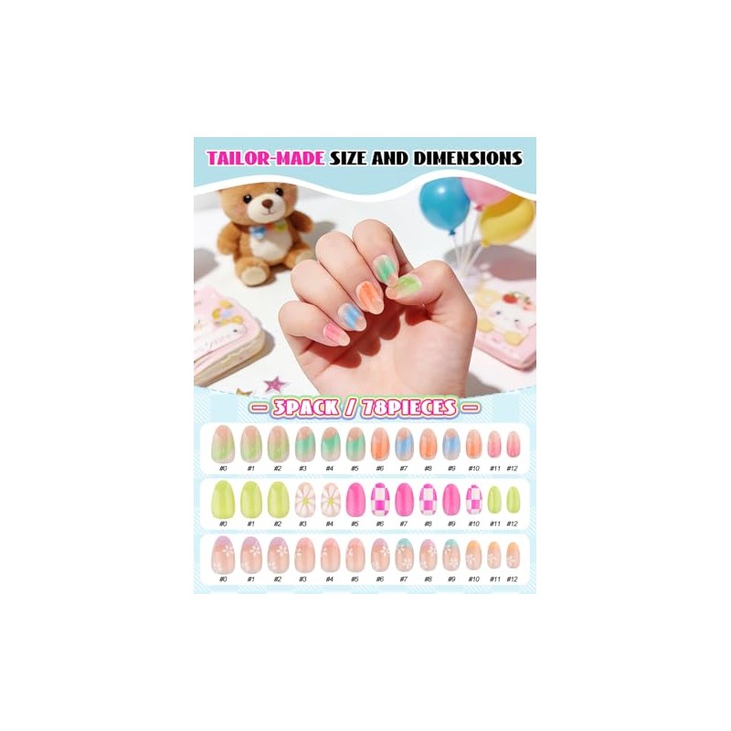 EBANKU 72 Uñas Postizas para Niñas, Uñas Falsas para Niños