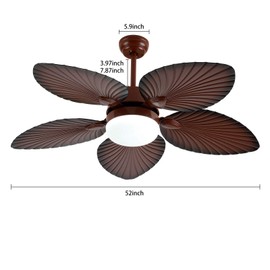 CNCEST 52 Inch Indoor Tropical Ceiling Fan w/Light Kit, Five Palm Leaf Blades, Ceiling Fans Light Chandelier for Outside and Indoor Home Decor, Bronze