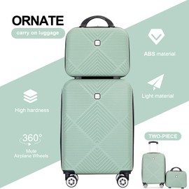 Tripcomp 2 Piece Carry on Luggage Set, Airline Approved 20 Inch Luggage with Cosmetic Case HardShell Suitcase with Spinner Wheels, Lightweight Durable Hardside Suitcases Set, Olive Green