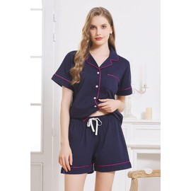 HEARTNICE Women's Short Pyjamas, Women's Short Sleeve Summer Pyjamas, Short Set, Sleepwear, Loungewear, navy