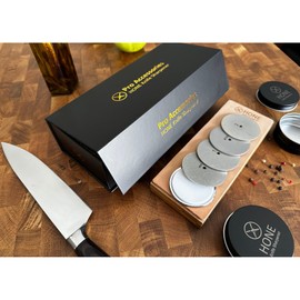 𝗛𝗢𝗡𝗘 Pro Accessories: Accessories Package Set with Premium Leather Strop, AngleMate, Diamond Discs #200, #400, #700, #1000, #2000, and #3000 Ceramic Disc.