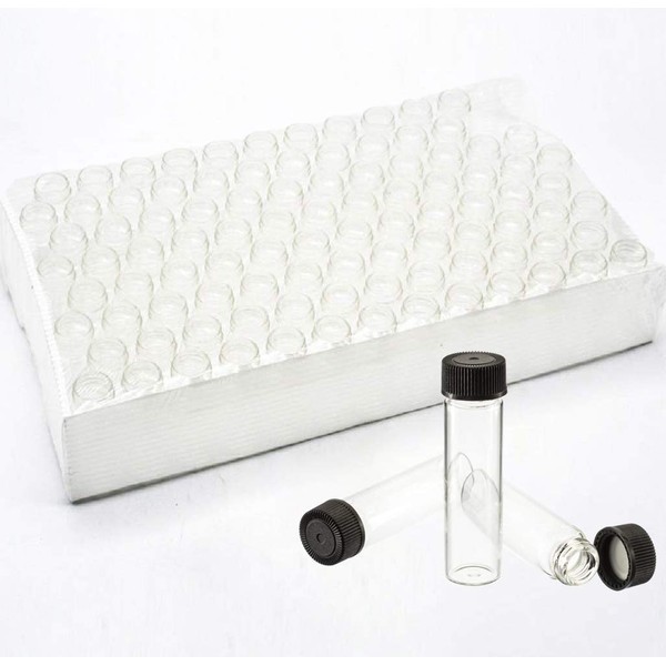 Pack of 100 Glass Vials with Black Phenolic Screw Caps (4ml, Clear)