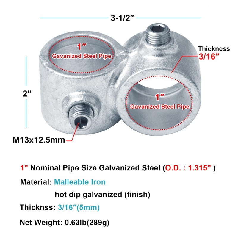 eoere 4 PCS 1" Nominal Galvanized Pipe Fittings, Crossover Structural