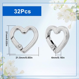 SUNNYCLUE 1 Box 32pcs Heart Spring O Rings Small Spring o Rings Silver Heart Shaped Trigger Spring Fastener Pursue Buckle Rings Carabiner Bulk For Keychain Lanyard Bags Diy Crafts Supplies Strap Craft