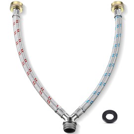 Dreyoo Y Mixer Hose Connector, Washing Machine Y Hose Split Stainless Steel, 3/4 Inch Brass Fittings, 1 ft Length Line Connector Hot and Cold Water Supply for Washing Machine Outdoor Faucets(1 Pcs)