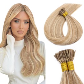 SEGOHAIR I Tip Hair Extensions Human Hair Straight Itip Extensions Pre Bonded 50g 100 Strands 22 Inch Golden Brown Mix Bleach Blonde