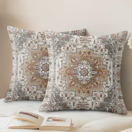 SZXYCZL Boho Throw Pillow Covers 18X18 Inch Set of 2,Bohemia Carpet Pattern Soft Pillowcases Decorative Sofa Living Room Bed Outdoor Pillow Case for Cushion Cover-Brown