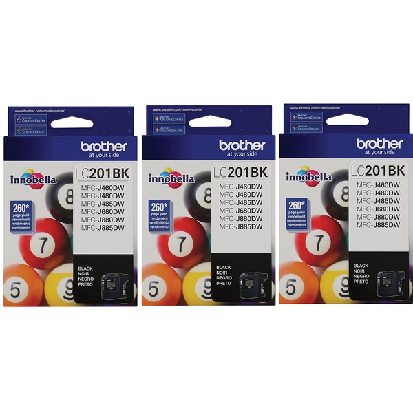 Brother LC201BK Standard Yield Ink cartridge jtMsWI, 3Pack (Black)
