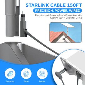 UbiKORT for Starlink Cable Compatible with Starlink Actuated Gen 2, Replacement Cable for Starlink Rectangular Satellite V2 Waterproof with End Caps (Cable 150FT/46M)