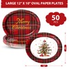 Dereinwo 50 Count Christmas Oval Buffalo Plaid Paper Plates, 12"