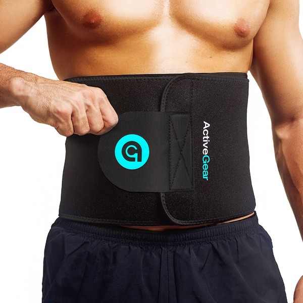 ActiveGear Waist Trimmer Belt for Stomach and Back Lumbar Support (Medium: 8" x 42" - Blue)
