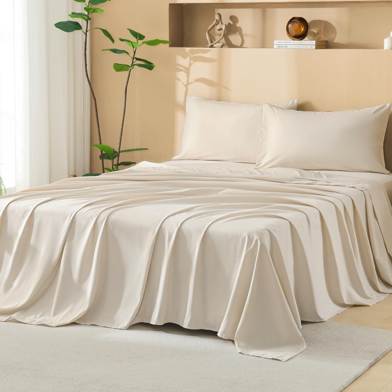 Litanika Super King Plus Size Comforter Set with Sheets Beige