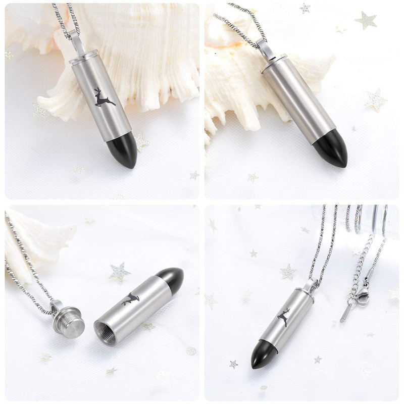Yinplsmemory Cremation Jewelry Deer Bullet Pendant Urn Necklace for Ashes