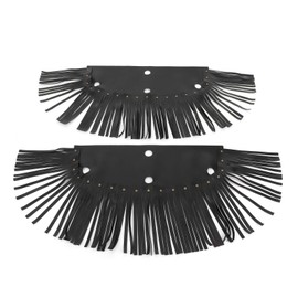 Motorcycle Floorboard Fringe, 2Pcs Motorcycle Floorboard Fringe PU Leather Cover Universal Foot Pedal Tassel Black