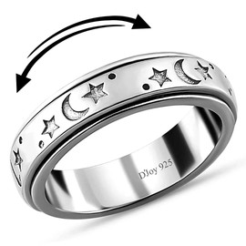 SHOP LC DELIVERING JOY Anxiety Ring for Women - Fidget Spinner Promise Rings for her in Sterling Silver Platinum Plated Valentines Day Gifts