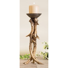 BLACK FOREST DECOR Antler Pillar Candle Holder, Polyresin, 6 1/4" W x 6" D x 14" H