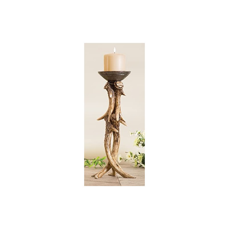 BLACK FOREST DECOR Antler Pillar Candle Holder, Polyresin, 6 1/4"