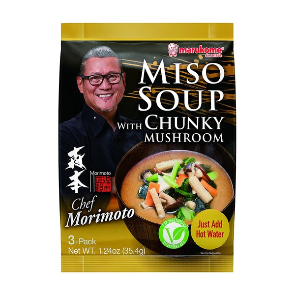Marukome Chef Morimoto, 1.24 Miso Soup with Chunky Mushrooms 14.88 Ounce (Pack of 12)