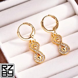 Infinity Heart Drop Earrings, Razzberry Designer Jewellery for Women, Yellow Gold Plated, Crystal Zircon Stones, with included Gift Pouch