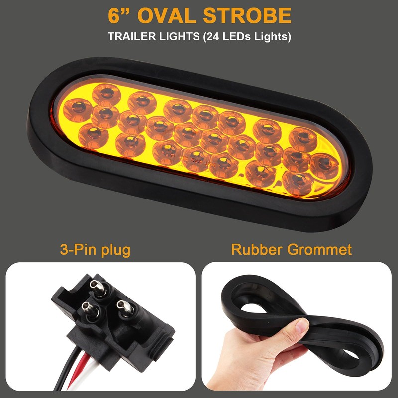 6PCS 6 inch oval led Amber Strobe 24 LED Trailer