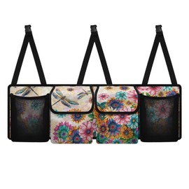 TOADDMOS Dragonfly Car Trunk Organizer for Women Lady Boho Floral Blossoms Waterproof Hanging Car Storage Organizer Trunk Storage Bag