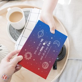 Happy Valentine’s Day Greeting Cards and Envelopes, Beautiful and Romantic Love Valentines Space Theme – You Are My Sun, My Moon and All of My Stars | 4.25 x 5.5" | 10 per Pack