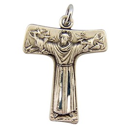 HMHInc Sterling Silver Saint Francis of Asissi Tau Cross Crucifix Pendant, 1 Inch