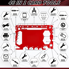 Cholemy 12 Pcs Credit Card Wallet Multitool 46 in 1 Metal Stainless Steel Survival Pocket Tool Bottle Opener MultiPurpose for Husband Boyfriend Adults Men (Black,Red,Green,Blue)