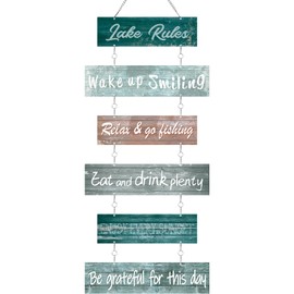 Hotop Lake Rule Wall Signs Lake House Decor Rustic Vintage Wall Art Gifts Metal Sign Lakeside Hanging Decor for Kitchen Farmhouse Home Decoration (Retro Color)