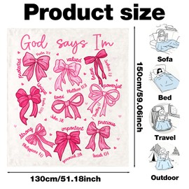 VISSTREE Pink Bow Christian Throw Blanket, Coquettte Bow Flannel Blanket, God Says I Am Bible Verse Religious Gifts for Women Girls Daughter Inspirational Jesus Prayer Home Decor Gift 50 x 60 Inch