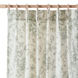 jinchan Pinch Pleated Curtains Floral Linen Blend Curtains for Living Room 96 Inches Long Green Peony Flower Printed Curtain Rod Pocket Back Tab Farmhouse Pinch Pleat Drapes with Hooks Set 2 Panels