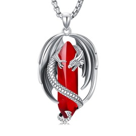 Flpruy Dragon Necklace 925 Sterling Silver Red Crystal Dragon Pendant Healing Crystal Pendant Spiritual Protection Dragons Jewelry Gifts for Men Women