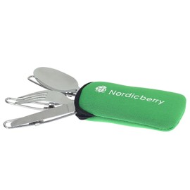 NORDICBERRY Outdoor folding cutlery and camping cutlery made of high-quality stainless steel with neoprene bag (green)